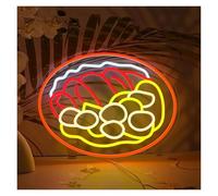 Lampada segnaletica Insegna Al Neon Con Piatto Di Carne Al Curry, Riso Al Curry Di Manzo, Luce LED Dimmerabile Per Ristorante Indiano Cucina Decorazione Da Parete 42cmx32cm