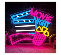 Lampada segnaletica Insegna Al Neon Movie Night Con Luce LED Per Cinema Popcorn, Per Home Theater, Attività Commerciali, Cameretta Dei Bambini Feste Decorazione 33cmx30cm