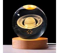 Lampada Sfera di Cristallo 3D, 8 cm 3D Sfera di Cristallo, Luce Notturna con Base LED, 3D Pianeta Galassia Lampada, USB Luce Notturna Night, Lampada da NotteDecorazione per bambini