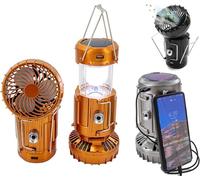 Lampada solare 2 in 1 e ventilatore portatile, luce solare e ventilatore, lanterna LED ricaricabile tramite USB, ventilatore portatile per campeggio di emergenza (oro)
