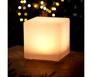 Lampada solare a forma di cubo LED in plastica, luce bianca calda, 30 cm, illuminazione decorativa giardino, effetto vetro smerigliato, per terrazza