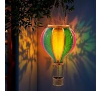 Lampada solare a LED a forma di mongolfiera, colorata, da appendere, 45 cm, gioco di luce da giardino con effetto fiamma, luce bianca calda, lampada decorativa da giardino, lanterna decorativa