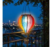 Lampada solare a LED a forma di mongolfiera, colorata, da appendere, 62 cm, gioco di luce da giardino con effetto fiamma, luce bianca calda, lampada decorativa da giardino, lanterna decorativa