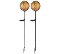 Lampada solare a LED a innesto per giardino Lampada solare a innesto in metallo, con picchetto a terra IP44, effetto luce, rame nero, LED 3000K, DxH 15,5x90cm, set da 2