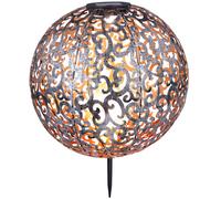 Lampada solare a LED decorazione giardino lampada da esterno luce patio argento lampada a sfera antica con picchetto a terra, fori decorativi, metallo, bianco caldo, DxH 28,5 x 40 cm