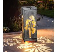 Lampada solare a LED lampada da esterno lampada solare a sospensione lanterna lampada solare, punzonature decorative di design floreale, metallo, argento antico, L x P x A 11x11x26,8 cm