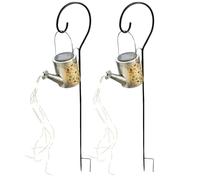 Lampada solare a presa per annaffiatoio, lampada da giardino per esterni nel design dell'annaffiatoio, lampada da presa, argento, 24 LED bianco caldo, H 94 cm, giardino, vialetti, prato, set da 2