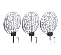 Lampada solare a presa solare lampada solare rotonda lampada da esterno decorazione da giardino picchetto, effetto luminoso, metallo argento antico, 2x LED bianco caldo, LxPxA 30x10x41 cm, set da 3