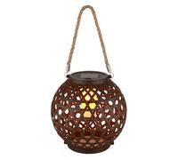 Lampada solare a sfera effetto fuoco per esterni lampada solare in corda di canapa, appesa/supporto, LED bianco caldo, DxH 20x36