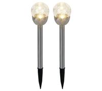 Lampada solare a sfera per esterni, luce a innesto in look vetro rotto, luce da giardino, batteria ricaricabile integrata, acciaio inox, argento, LED, DxH 6x24,5cm, set di 2