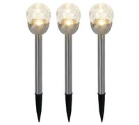 Lampada solare a sfera per giardino, lampada a innesto in look vetro rotto, luce per sentieri, batteria ricaricabile integrata, acciaio inox, argento, LED, DxH 6x24,5 cm, set da 3