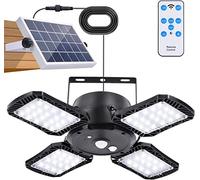 Lampada Solare a Sospensione con Telecomando, Faro Solare con 128 LED, 4400mAh, cavo da 5m, impermeabile, rilevatore di movimento, 4 modalità, per interni ed esterni Giardino Campeggio Pollaio Serra