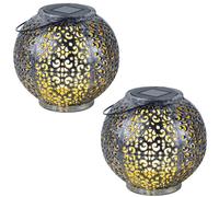 Lampada solare a sospensione decorazione giardino LED giardino rotonda luce da tavolo design, plastica nero argento, 1x LED, DxH 18x17 cm, set di 2