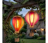 Lampada solare a sospensione lampada da esterno mongolfiera effetto fuoco decorazione giardino lampada da balcone, colore rosa, 20x 0,5W 1600K bianco caldo, DxH 14 x 46,5 cm, set di 2
