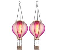 Lampada solare a sospensione per esterni mongolfiera rosa effetto fuoco decorazione giardino lampada da balcone, 20x 0,5W 1600K, DxH 14 x 46,5 cm, set di 2