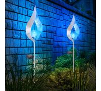 Lampada Solare a Spiedo Esterni LED Goccia Crackle Sfera di Vetro Blu 2er Set