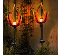 Lampada Solare a Spiedo Esterno da Balcone Candela Nero Ottica Fiamma LED 2er