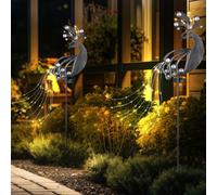 Lampada Solare a Spiedo Luce per Esterni Giardino LED Pavone Beet Uccelli 2x