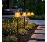 Lampada Solare a Spiedo Luce per Esterni LED Simil Cristallo Ambra Nero 4er Set