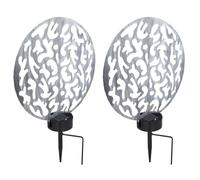 Lampada solare a spina, lampada solare, rotonda, lampada da esterno, decorazione da giardino, picchetto, effetto luce, metallo argento antico, 2x LED bianco caldo, LxLxA 30x10x41 cm, set da 2