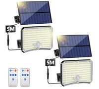 Lampada Solare da Esterno [2 Pacchii] Luce Solare LED Esterno con Sensore di Movimento 200LED 4 Modes Telecomando Faro LED Esterno con Pannello Solare, Luci da Esterno Giardino Solari con 5M Cavo