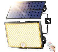 Lampada Solare da Esterno 3000K Giallo Caldo,[318LED/ 5Modes/ 10M]Faro Led Esterno con Pannello Solare, Telecomando Luce Solare Led Esterno,IP65 Faretti Solari a Led da Esterno Luci Solari Esterno