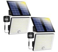Lampada Solare da Esterno, Faretto Led da Esterno con Sensore di Movimento, Luce Solare Led Esterno con Pannello Solare, 113 LED 2000mAh 4 Modes Lampioni Luci Solari da Giardino con 5M Cavo, 2 Pezzi