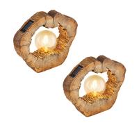 Lampada solare da esterno giardino luce solare LED lampada solare da esterno decorazione da giardino albero disco effetto legno marrone, plastica, 1x LED bianco caldo, LxLxA 30,5x8,5x25,5 cm, set da 2