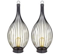 Lampada solare da esterno lampada a sospensione LED lampada da terra lanterna terrazza gabbia filamento, metallo nero, batteria ricaricabile, 1x LED, DxH 25x57 cm, set di 2