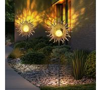 Lampada Solare Da Esterno LED Sole Con Picchetto Per Giardino Ruggine 81,5Cm 2X