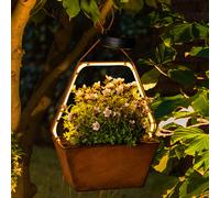 Lampada solare da esterno luce giardino decorazione cesto lampada a sospensione, LED patio luce giardino vaso di fiori, metallo ruggine, 45x LED bianco caldo, LxLxH 20x11x34,5 cm