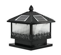Lampada Solare da Esterno, Tradizionale, Quadrata, Vintage, con palo in Vetro, per Esterni, Lanterna a pilastro, Finitura Nera, per Ponti, vialetti e Decorazioni da Giardino, in Ottone, 11,8 x 14