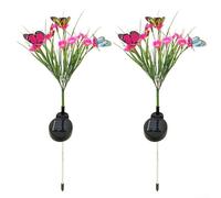 Lampada solare da giardino a forma di farfalla, con funzione di ricarica automatica di giorno, luce notturna e costruzione robusta per tutte le stagioni (rosa)