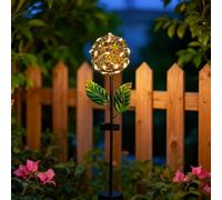 Lampada solare da giardino a forma di ortensia costruita in ferro con punti salienti a LED per un'illuminazione ambientale morbida al crepuscolo (A)