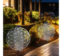 Lampada Solare a Spiedo Esterno Chiodi Patio Fiore Argento LED 2er Set