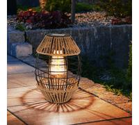 Lampada Solare da Giardino Esterna Boho Corda Canapa Batteria Inox LED H 40,5 CM