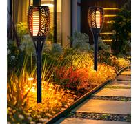 Lampada Solare da Giardino Esterni LED Effetto Fuoco Chiodi Fiaccola H 78 CM 2x