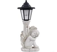 Lampada solare da giardino in stile europeo, a forma di angelo romano, in resina, per esterni, ornamento per cortile, patio, prato, colonna grigia antica per scultura con bagliore notturno (angelo del