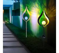 Lampada Solare Da Giardino LED A Fiamma Con Picchetto In Bronzo Blu 2x