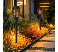 Lampada Solare Da Giardino LED Fiamma Nera Effetto Fuoco Set Di 2