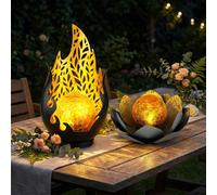 Lampada Solare Da Giardino LED Fiore Di Loto Con Fiamma Set Da 2