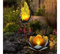 Lampada Solare Da Giardino LED Fiore Di Loto Con Fiamma Set Da 2