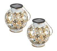 Lampada solare da tavolo da giardino luce solare lanterna LED a sospensione IP44 luce a sospensione, motivo in metallo bianco antico giallo, 1x LED 3000K, DxH 15x14 cm, 2x