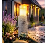 Lampada Solare da Tavolo Luce per Esterni LED Giardino Simil Legno Vetro H