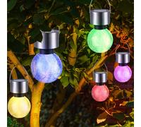 Lampada solare decorazione da giardino lampada da esterno cambia colore sfera luminosa a sospensione a LED, design craquelé, durata della luce 6-8 ore, DxH 6,5x15,7 cm, set da 4
