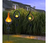 Lampada Solare Esterni a Spiedo Giardino Flammeneffekt Ovale Goccia LED 3er Set