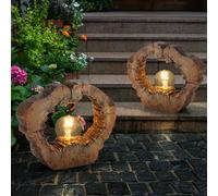 Lampada Solare Esterni da Giardino Decorativa Simil Legno Disco Albero LED 2er