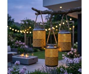 Lampada Solare Esterno a Sospensione Balcone Tavolo Boho Decorazione LED 3er Set