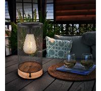 Lampada Solare Esterno da Tavolo Patio Decorazione Giardino di Legno Gabbia LED