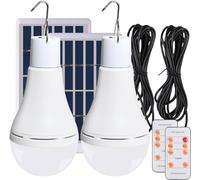 Lampada Solare Esterno Interno Sospensione 2 Pezzi con Telecomando&2,6 Metri di Cavo, Lampadina Crepuscolare Ricaricabile Solare&USB, 4 Modi, per Pollaio Emergenza Giardino Balcone Campeggio Tenda